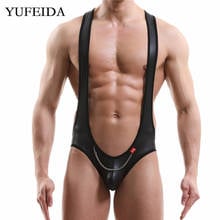 Sexy Mens Undershirts Backless Underwear Wrestling Singlet Leotard Jockstrap Jumpsuit Bodysuits Gay PU Leather Wet Look Clubwear 2024 - buy cheap
