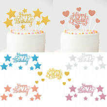 Conjunto de topo para bolo com glitter, estrela, coração, cobertura para bolo, feliz aniversário, cupcake, para festa de aniversário, chá de bebê, decoração de bolos, 1 peça 2024 - compre barato