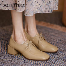 SOPHITINA Women Shoes Fashion Genuine Leather Square Toe Shoes Thick Heel Lace-Up Comfort Wild Casual Office Lady Pumps DO205 2024 - buy cheap