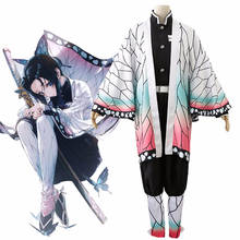 Anime demônio slayer kimetsu não yaiba kochou shinobu cosplay traje feminino uniformes quimono halloween carnaval festa traje peruca 2024 - compre barato