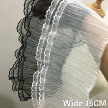 Franja de renda plissada para costura, cortinas de vestido bordado com 15cm de largura, branco, preto, camada dupla, decoração 2024 - compre barato