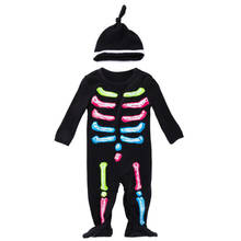 Halloween colorido crânio esqueleto infantil macacão de bebê criança manga longa macacão roupas gerais outono algodão recém-nascido menina menino 2024 - compre barato