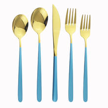 Conjunto de talheres 20 tamanhos, azul e dourado, espelhado, 304 talheres, faca de jantar em aço inoxidável, garfo e colher de chá 2024 - compre barato