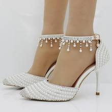 Sapatos femininos salto alto stilettos com strass cristais borla bico fino casamento trespassar princesa alça tornozelo b130 2024 - compre barato