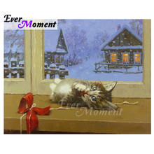 Ever Moment Diamond Painting Cat Windowsill Snow 5D DIY Picture Rhinestone Mosaic Full Square Drill Diamond Embroidery ASF1845 2024 - buy cheap