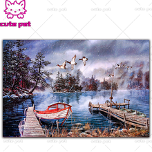 Diy quadrado redondo pintura diamante outono lakeside cenário ponto cruzado diamante mosaico diamante bordado padrão strass decoração 2024 - compre barato