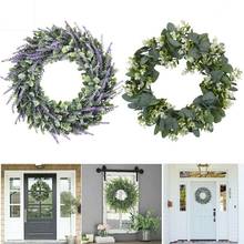Large Lavender Wreath Simulation Eucalyptus Wreath Flower Farmhouse Garland Front Door Wall Hanging For Wedding Home Decor 2024 - buy cheap