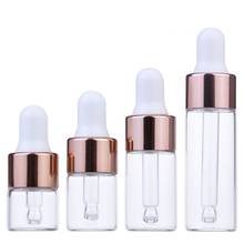 Conta-gotas de vidro transparente com pipeta, garrafa de óleo essencial de ouro rosa, tampa branca top1 ml 2ml 3ml 5ml, recipiente de embalagem vazio 100 peças 2024 - compre barato