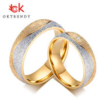 OKtrendy-anillo de compromiso de acero inoxidable para hombre y mujer, joyería de boda, color dorado, con arena, CZ 2024 - compra barato
