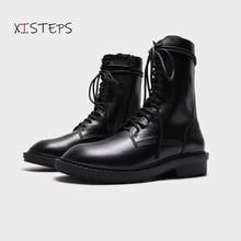 Martin Boots Women's British Style Round Toe Ankle Boots Women High Top Leather Boots 2020 Winter Zipper Ladies Heel Boots 2024 - buy cheap