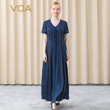 Voa elegante tridimensional plissado com decote em v verão mulher vestido de seda fios tingidos jacquard festa maxi vestidos para mulher chic ae721 2024 - compre barato