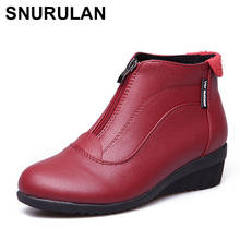 SNURULAN-Botines para mujer, temporada otoño-invierno, zapatos de cuña de piel lisa, zapatos informales cálidos de felpa para mujer, zapatos para mujer 2024 - compra barato