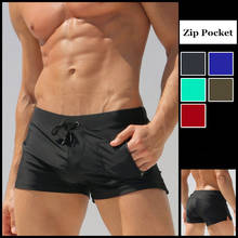 Hot 2020 Swimming Trunks For Men Swimwear Sexy Swim Shorts Beach Swimsuit Bathing Suit Gay Boxer Briefs Vertical Zipper Pocket 2024 - buy cheap