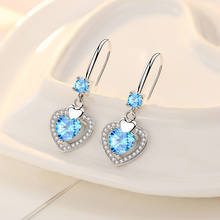 Charm Crystal Heart Blue Drop Earrings For Women Jewelry Fashion Silver Plated Earrings Accessories Lady Princess Birthday Gift 2024 - buy cheap