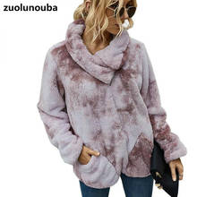 2020 Winter Warm Tie-dyed Plush Ladies Pullover Lapel Comfortable Warmth Casual Commuter Loose Fleece Pocket Women Sweatshirt 2024 - buy cheap