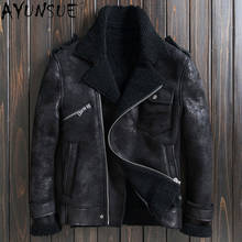 AYUNSUE Genuine Sheep Shearling Jackets for Men Clothing Motorcycle Winter Jacket Real Sheepskin Leather Clothes Veste LXR1066 2024 - buy cheap