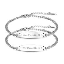 BONISKISS Stainless Steel Couple Bracelets Men and Women Charm Love Bangle His Queen Her King Promise Bracelets Jewelry Gift 2024 - buy cheap