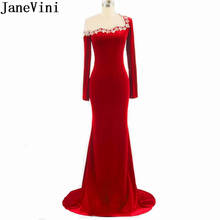 JaneVini Saudi Arabia Mermaid Party Long Sleeves Evening Dresses Red Luxury Crystal Beaded Velvet Formal Gown vestido rojo 2020 2024 - buy cheap