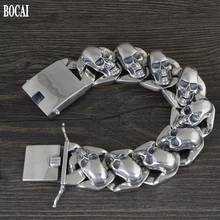 BOCAI-pulsera de plata de primera ley con forma de calavera para hombre, brazalete, plata esterlina 925, Estilo vintage, tailandés 2024 - compra barato
