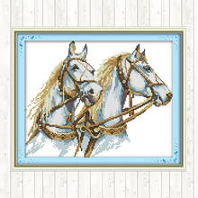 Kit de bordado de punto de cruz de dos caballos DMC, lienzo impreso de hilo de algodón, 14CT, 11CT, costura, manualidades hechas a mano 2024 - compra barato
