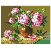 Pink peony flowers cross stitch package big bloom 18ct 14ct 11ct cloth cotton thread embroidery DIY handmade needlework 2024 - buy cheap