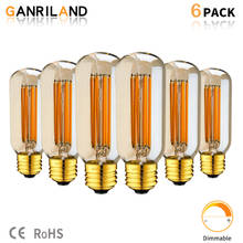 GANRILAND-bombilla LED Tubular de filamento largo, luz colgante de 6W decorativa, 2200K, E26, E27, tinte dorado, Edison, regulable por la noche, T45 2024 - compra barato