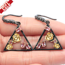 39x26mm Neo-Gothic Trangle Created Pink Morganite Smokey Quartz Cool Black Metal Silver Earrings Pendant Jewelry Set 2024 - buy cheap