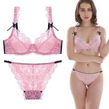 Conjunto de sutiã ajustado de copo 3/4, sutiã rosa, tamanho grande, roupa íntima, renda sem costura a b c d dd e 32 34 36 38 40 42 44 2024 - compre barato