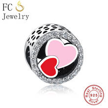 FC Jewelry Fit Original Brand Charm Bracelet 925 Sterling Silver Red Pink Enamel Love Heart Bead Women Making Wedding Berloque 2024 - buy cheap