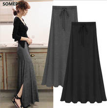Sexy Summer Slit Side Skirt Women Fashion Casual Long Maxi Skirt Sexy Stretchy Solid Lace-Up Gray Black Skirts 2024 - buy cheap