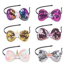 Girl Hairband Glitter Can Flip Sequin Unicorn Headband Hair Hoop for Kids Rainbow Hair Bands Halloween Christmas Headdress Gifts 2024 - buy cheap