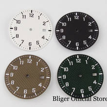 Nlolgo relógio 34mm preto/verde/branco, mostrador com data e janela, adequado para nh35, nh35a movimento 2024 - compre barato