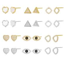 Brincos geométricos de luxo para mulheres, pequeno, minimalista, coração, triangular, dourado, prateado, joia de corte 2024 - compre barato