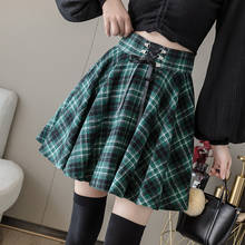 High Waist Women Plaid Skirt Harajuku Lace Up Waist Hip Hop Winter Casual Green Red Pleated Woolen Skater Punk Gothic Skirts 2024 - buy cheap