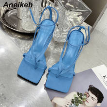 Aneikeh NEW 2022 Summer Gladiator Sexy Clip-On Strappy Sandals Shoes Casual PU Woman High Heel Peep Toe Ankle Buckle Party Pumps 2024 - buy cheap