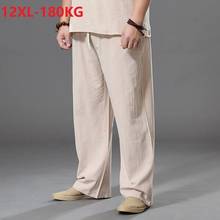 spring summer men sleep bottoms vintage Pants Cotton linen Wide Leg Pants elasticity Trousers Plus Size 8XL 9XL home Loose Pants 2024 - buy cheap