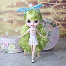 Muñeca ICY DBS Blyth pintada a mano, cara mate, piel blanca, traje de pelo rizado verde fresco, muñeca con dientes, labios, cejas, 30cm, BJD SD, regalo 2024 - compra barato