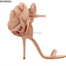 KALMALL-Sandalias de flores satinadas para mujer, zapatos de tacón alto con correa de Gladiador, florales, para fiesta de boda, de alta costura de verano 2024 - compra barato