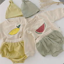 Conjunto de ropa para bebé recién nacido, sudaderas con estampado de frutas para niñas pequeñas, Tops, bombachos y sombrero, 3 uds., otoño 2024 - compra barato