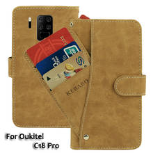 Capa carteira de couro vintage oukitel c18 pro com espaços para cartões de luxo flip de 6.55 "capa magnética para proteção de telefone 2024 - compre barato