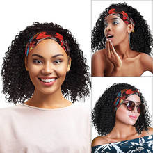 Headband Wig for Black Women Synthetic Afro Curly Heat Resistant Wigs Natural Black With Free Scarf 2024 - buy cheap