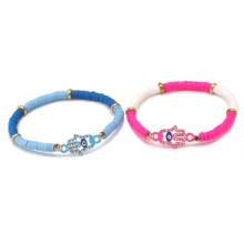 Polymer Clay Heishi Beads Diamante Hamsa Hand Stretch Bracelets Women Men Zinc Alloy Red Blue Fatima Hand  Protect Karma Jewelry 2024 - buy cheap