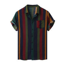 Hawaii Men Shirt Blouse Multicolor Stripes Loose Short Sleeve Casual Buttons Cotton Beach Shirt Men Camisas Para Hombre S-3xl 2024 - buy cheap