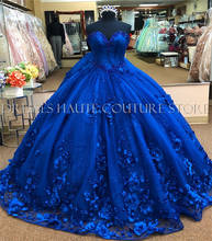 Vestidos de debutante, vestido azul royal com apliques florais 3d, espartilho, vestido de baile com contas, tamanho grande 2024 - compre barato