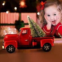 Vintage Metal Pickup Red Truck Christmas Decor Handcrafted Vehicle Model Kids Gift Car Toy Home Figurines Miniatures Decoration 2024 - buy cheap