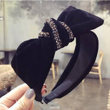 Black Velvet Bowknot Hairband Crystals for Women Luxury Hair Jewelry Headband Ladies Outdoor Side Bow Knotted Head Band Wide 2024 - buy cheap