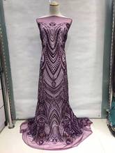 Evening dress Design fabric With Sequins embroidery French mesh fabric /African sequin lace Nigeria fabric for wedding dress 5ys 2024 - buy cheap