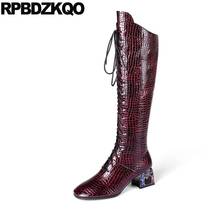 Big Size Long Lace Up Chunky 10 Snake Tall Wine Red Brand Plus Boots Designer Shoes Women Luxury 2021 Knee High Trend Snakeskin 2024 - buy cheap