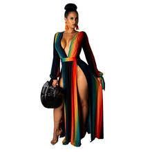 Womens Deep V Neck Long Sleeve High Slit Bodycon Evening Party Gown Maxi Dress 2019 Winter Dress plus size dress 2024 - buy cheap