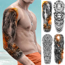 Large Arm Sleeve Tattoo Indian Wolf Warrior Waterproof Temporary Tatto Sticker Lion Maori Totem Body Art Full Fake Tatoo Men 2024 - buy cheap